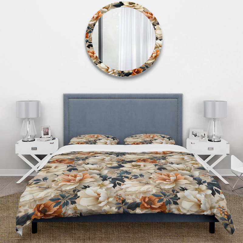 Ensemble de housse de couette en microfibre Serenity Blue / Beige, Housse de couette pour grand lit et 2 taies décor
