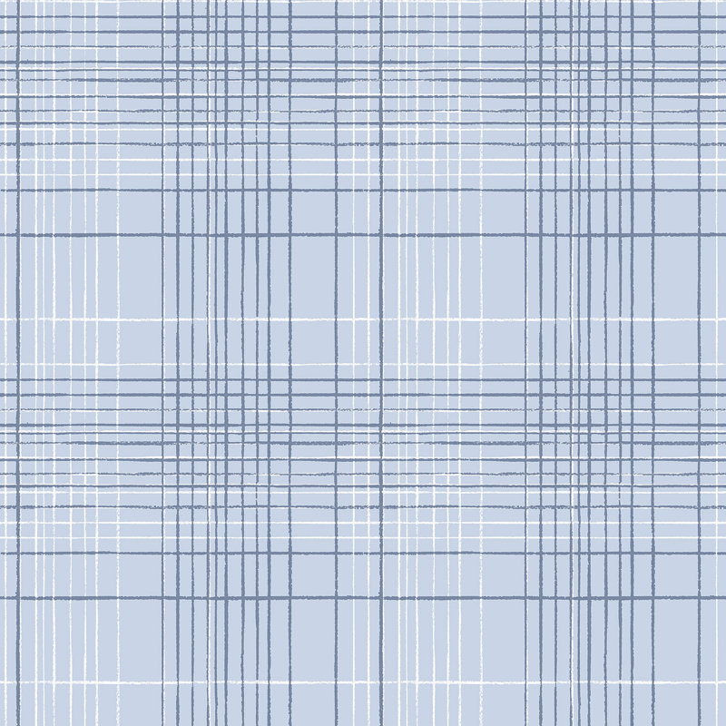 Deauville 2 Grid Lines Effect 33' L x 21" W Wallpaper Roll, Sky Blue/Navy Blue/White