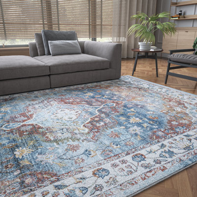 Oriental Chic Farmhouse Blue/Cream Area Rug
