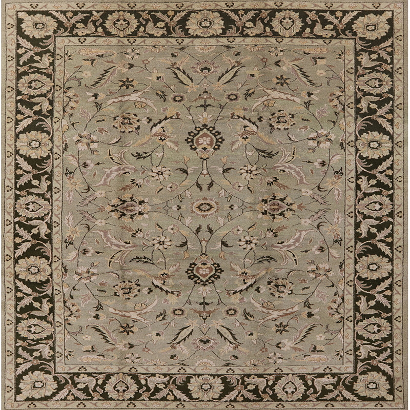Tapis oriental vert / beige Lippi, Carré 6 pi