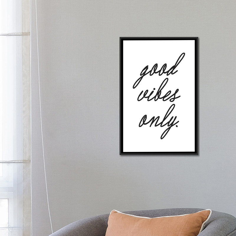 «Good Vibes Only», art textuel sur toile, H 26 po x l 18 po x P 1,5 po, Toile avec cadre noir, Pas de tapis