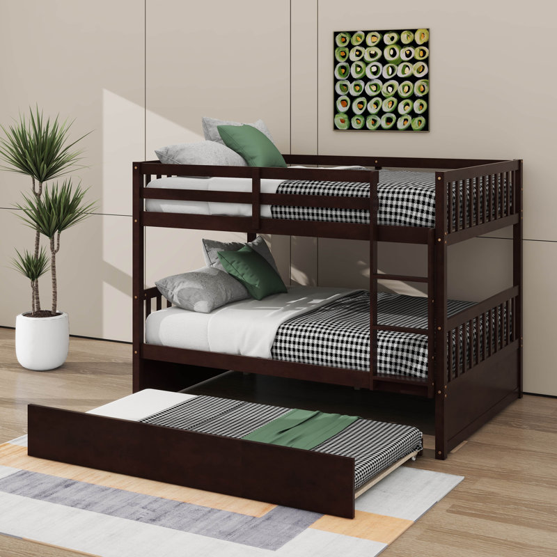 Lit superposé en bois d'hévéa avec lit gigogne escamotable, convertible en deux lits indépendants, Espresso