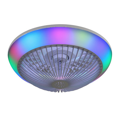 15-Inch Enclosed RGB Ceiling Fan with Dimmable LED Light and Color Temperature Adjustment, White
