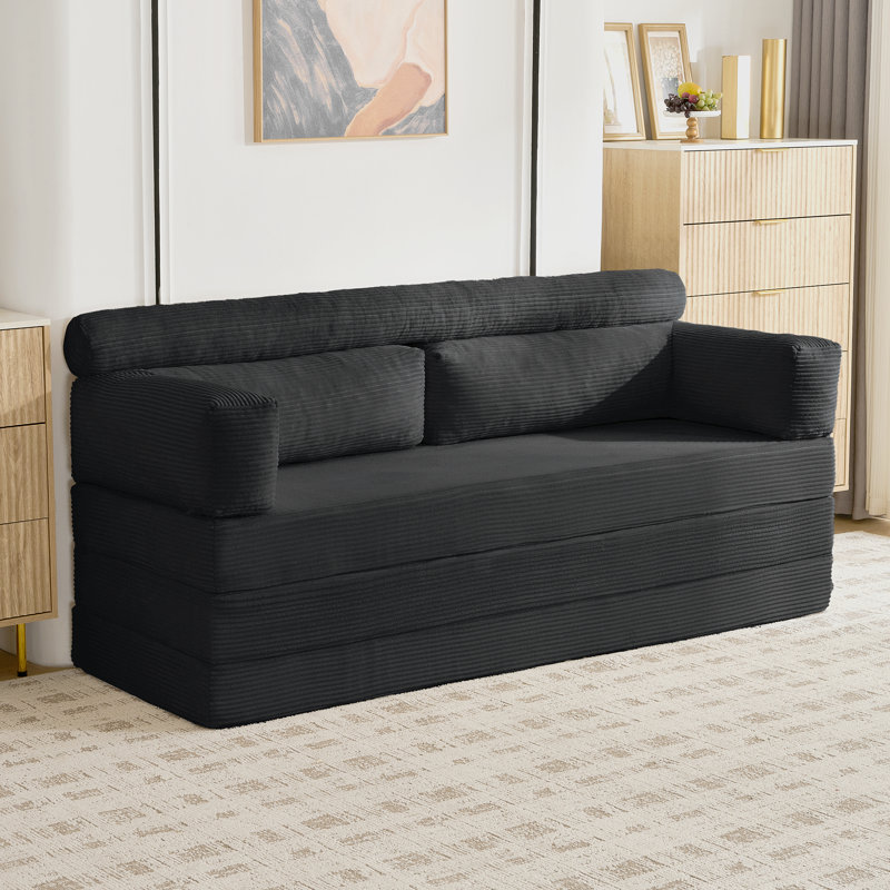 5-In-1 Convertible Sofa Bed, 60" Boneless Couch For Living Room Bedroom Apartment, Black