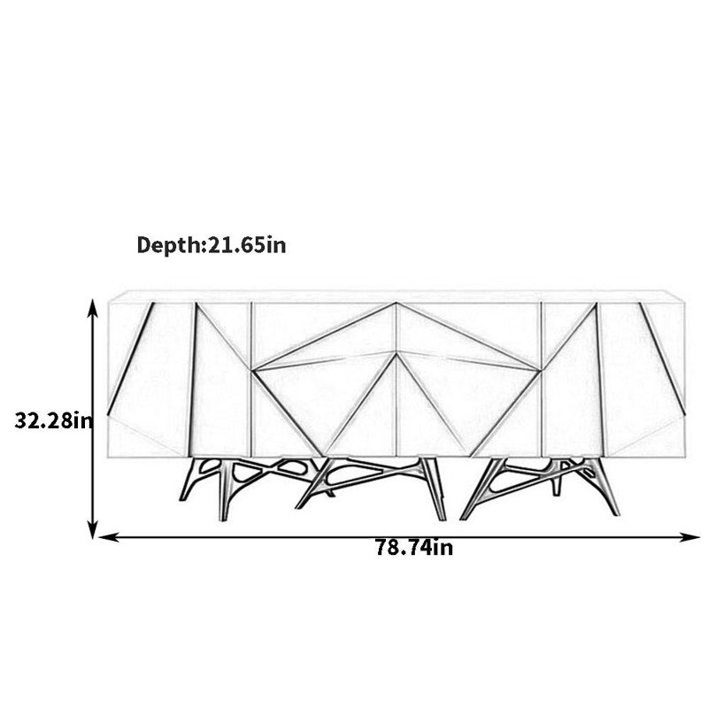 Buffet de ménage de luxe, H 32,28 po x l 78,74 po x P 21,65 po, Argent argent