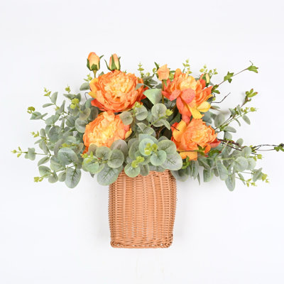Artificial Spring Summer Peony Floral Arrangement For For Front Door Wall Decor, Greenery Eucalyptus Table Centerpiece For Home Office Wedding Party Decor