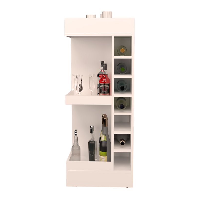 Lyman 46" Tall 3-Tier Corner Bar Cabinet with Fourteen Wine Bottle Cubbies, Living Room, Liquor Cabinet, Storage Cabinet 