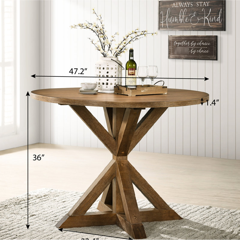 Table de salle à manger à hauteur de comptoir - style avec base en croix. Brun, bois franc, plateau en bois d'hévéa massif pour 4 personnes. L 47,2 po x P 47,2 po x H 36 po. Plateau épais de 1,4 po. Assemblage requis