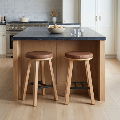 Tabouret de comptoir rembourré rond en bois - ensemble de 2