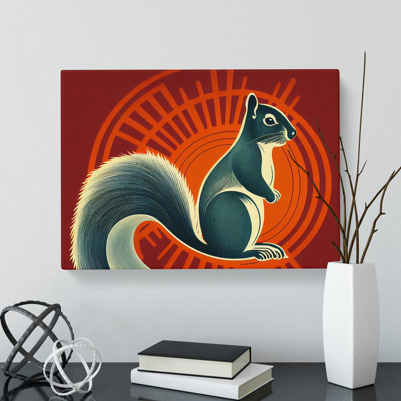 Squirrel Art Deco Style - Wrapped Canvas, 40cm H x 60cm W x 3cm D