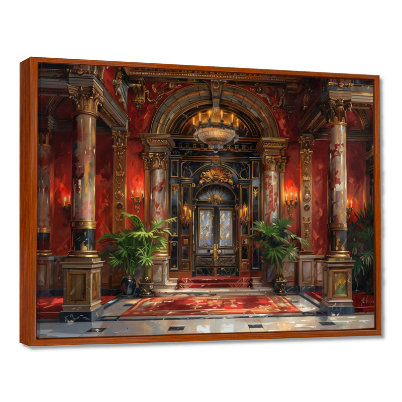 Red Gold historique Hotel Hall I - Art mural hôtels et loges, Cadre flottant brun, H 34 po x l 44 po