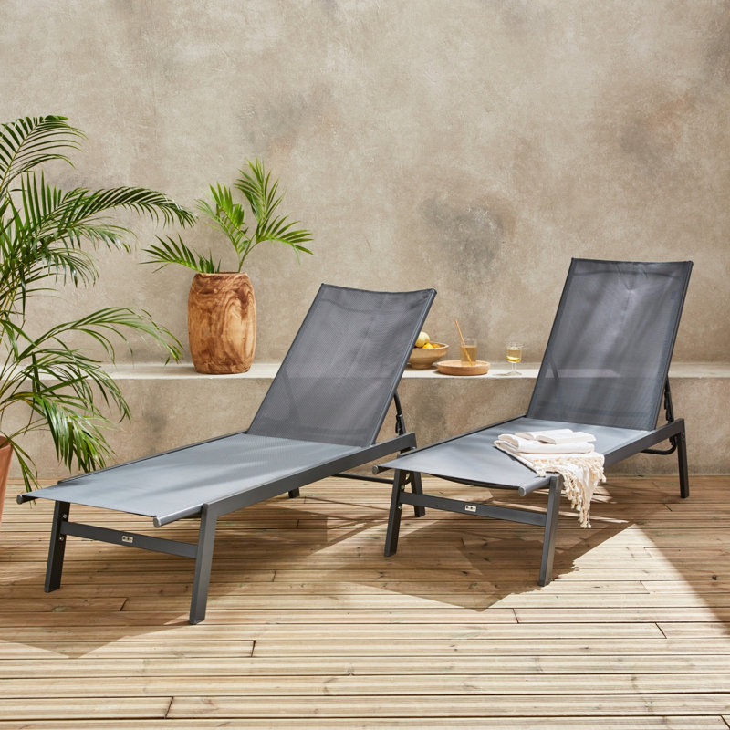 Addrianna Long Reclining 2 Sun Loungers, Grey