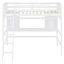 Lit mezzanine simple avec tablettes de rangement, bureau et échelle, blanc