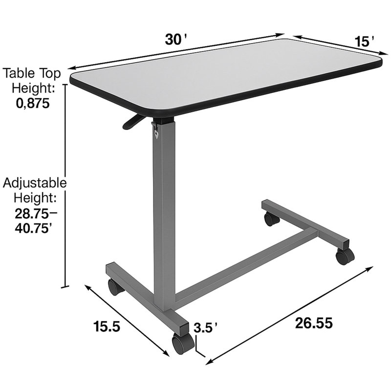 Bureau à hauteur réglable avec roulettes
