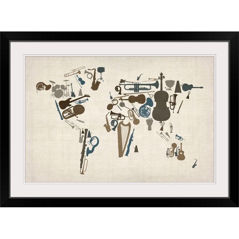 Francy «World Map» par Aniesha, impression, H 20 po x l 26 po x P 1 po, Cadre noir