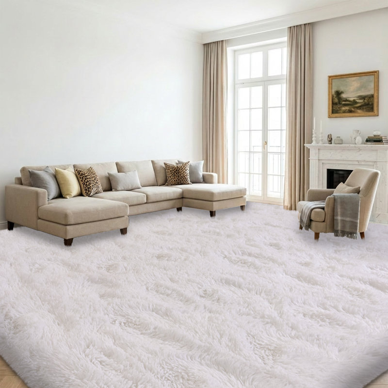 Tapis uni blanc moelleux pour salon chambre à coucher chambre d'enfant chambre d'enfant, Blanc, Rectangle 10 pi x 14 pi