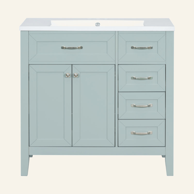 Meuble-lavabo 36 po avec lavabo, armoire de salle de bain avec tiroirs, structure solide et panneau de fibres à densité moyenne