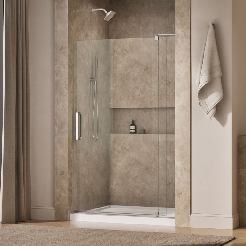 Revel 48'' x 74'' Pivot Shower Door with CleanCoat® Technology, Bright Polished Silver, Crystal Clear