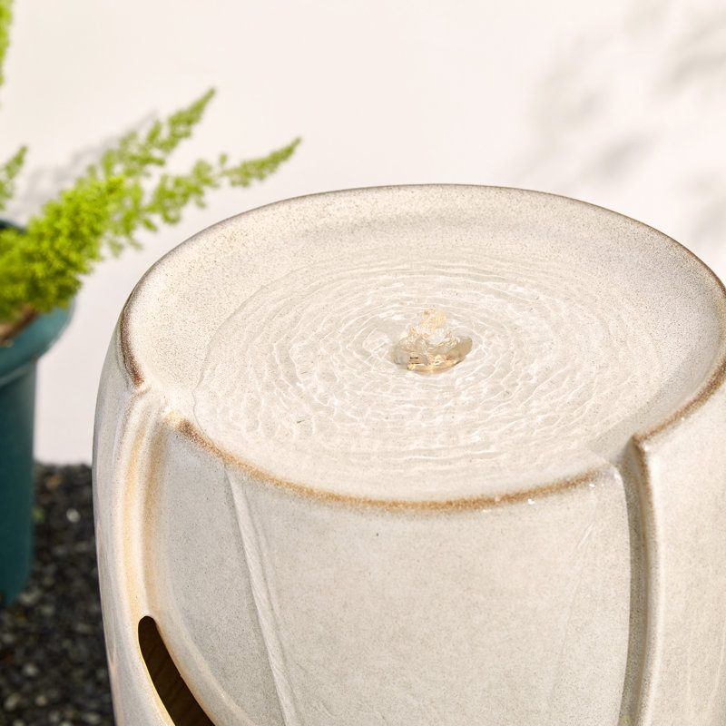 Sand Beige Ceramic Novelty Fountain with LED Light