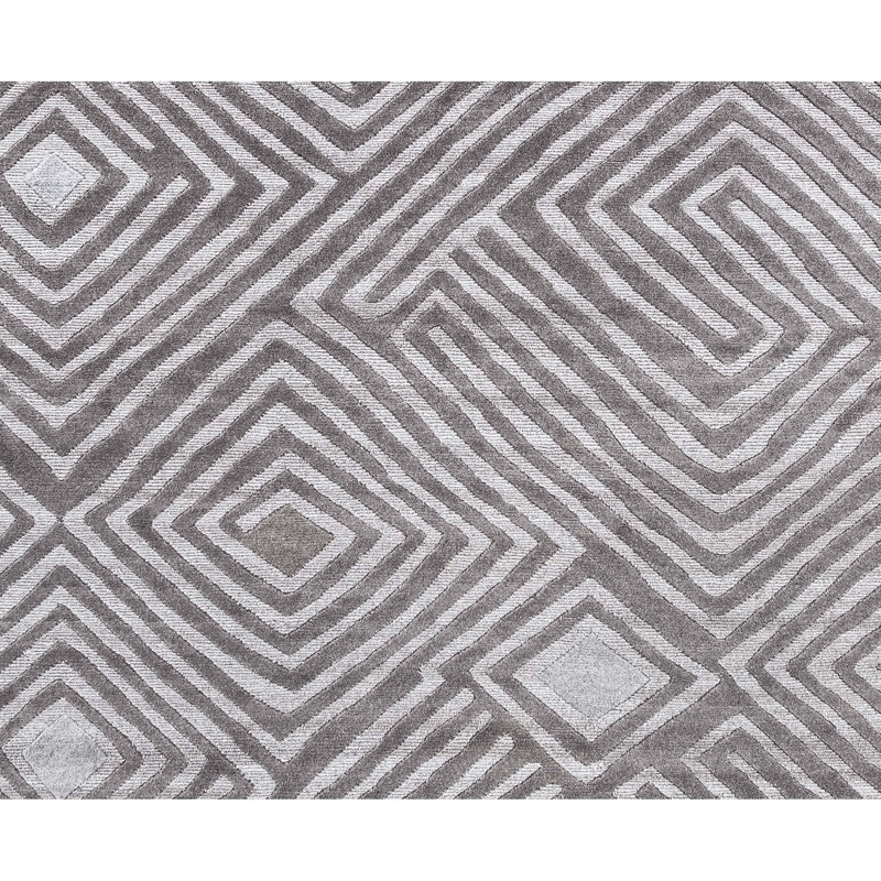 Hand Knotted Geometric Area Rug in Charcoal, Rectangle 9' x 12'
