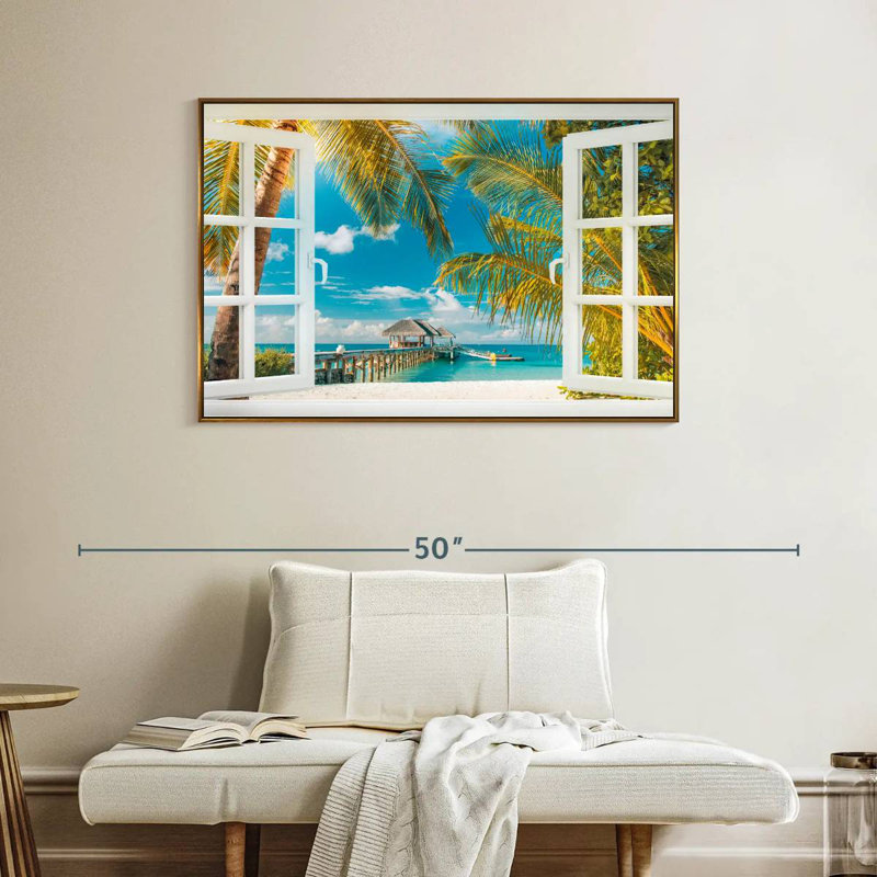 Faux scène de fenêtre, Cadre flottant doré, 40 po x 27 po