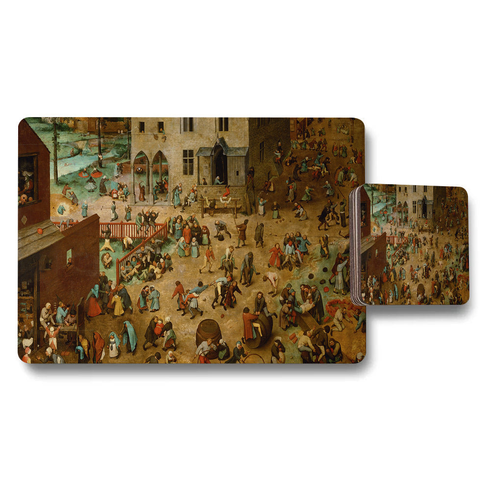 Medieval Market Scene Placemats And Coaster Set For Dining