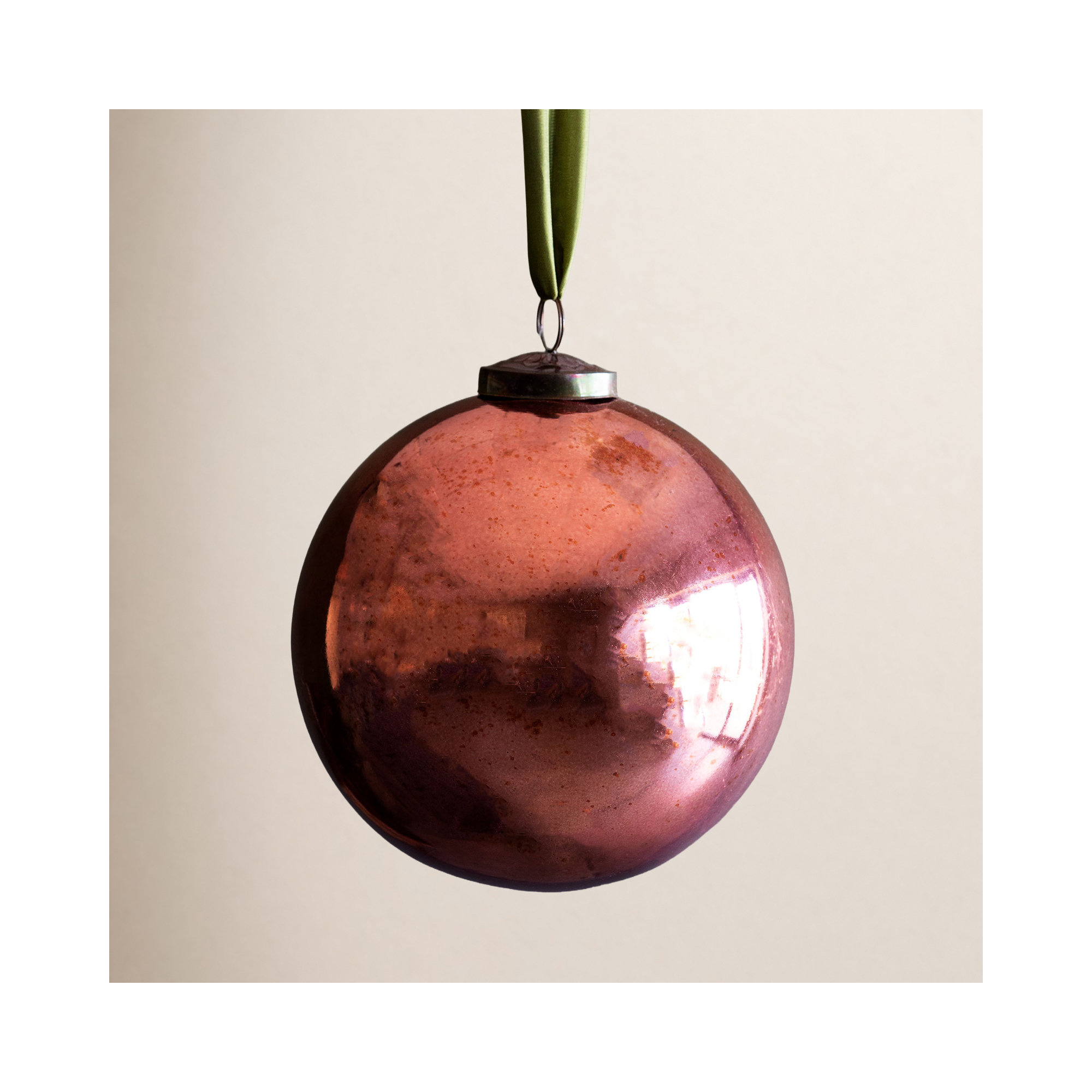 Antique Glass Ball Ornament, Shiny Rose, 7.25" H x 5.75" W x 5.75" D