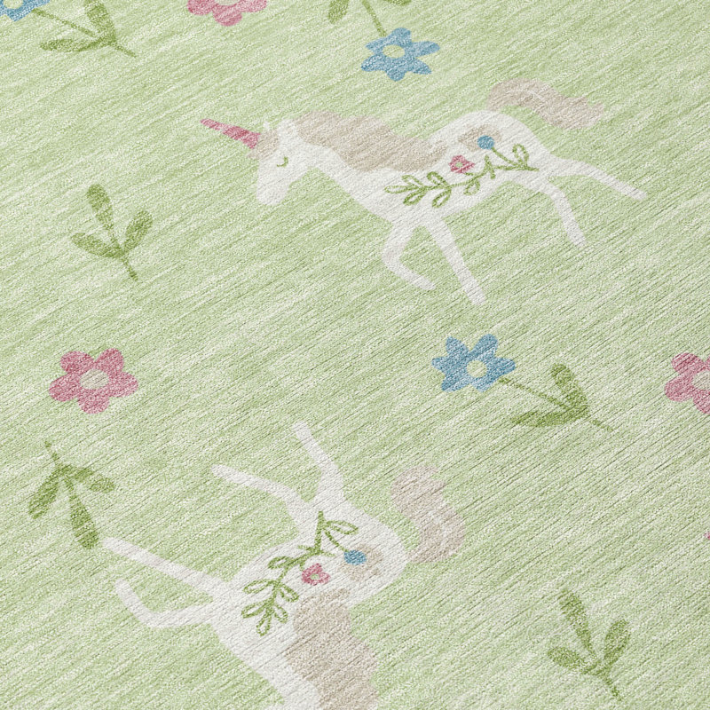 Machine Washable Indoor/Outdoor Chantille ACN2657 Kids Rug, Mint, 2'3" x 7'6" Runner