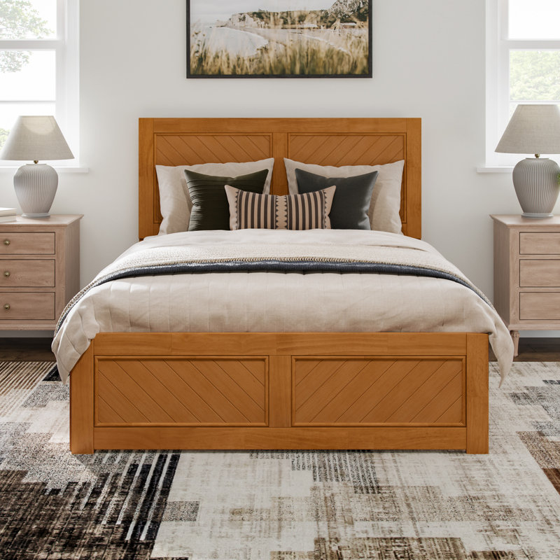 Lit plateforme en bois massif Jeinny avec pied et gigogne assortis, Double, Caramel clair
