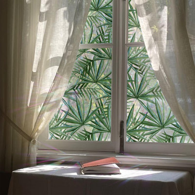 Plants & Flowers Laser Static Cling Privacy Window Sticker-Palm Leaves