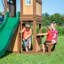 Backyard Discovery Lakewood Cedar Wood Swing Set with Elevated Clubhouse, Lower Playhouse, 8-Foot Wave Slide, Swings & Trapeze