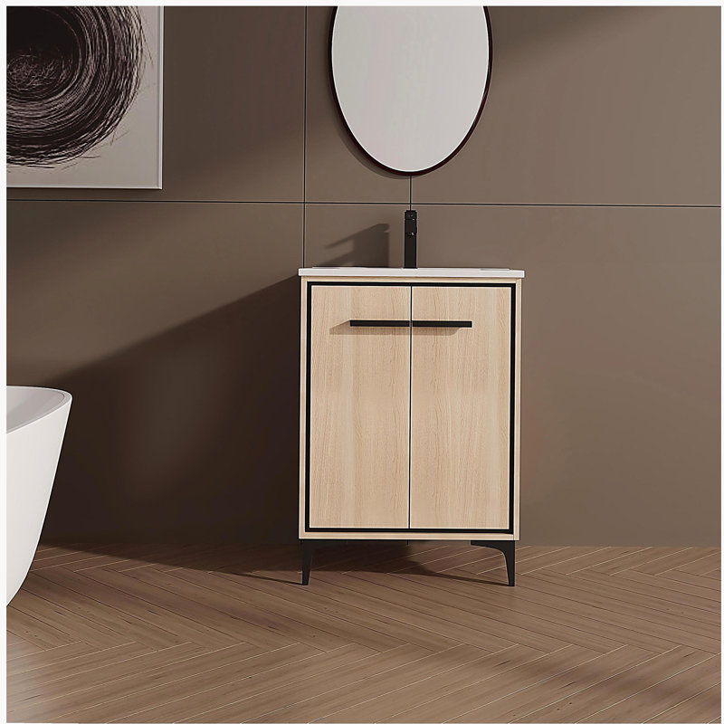 Base de meuble-lavabo 24 po avec lavabo, armoire de rangement avec portes, bois d'ingénierie, 24"