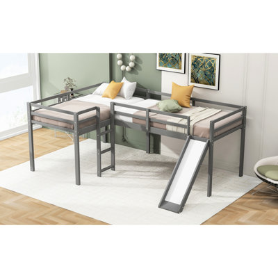 L-shaped Twin Size Loft Bed With Slide, Gray - Maximize Bedroom Space Slide Build An Inviting