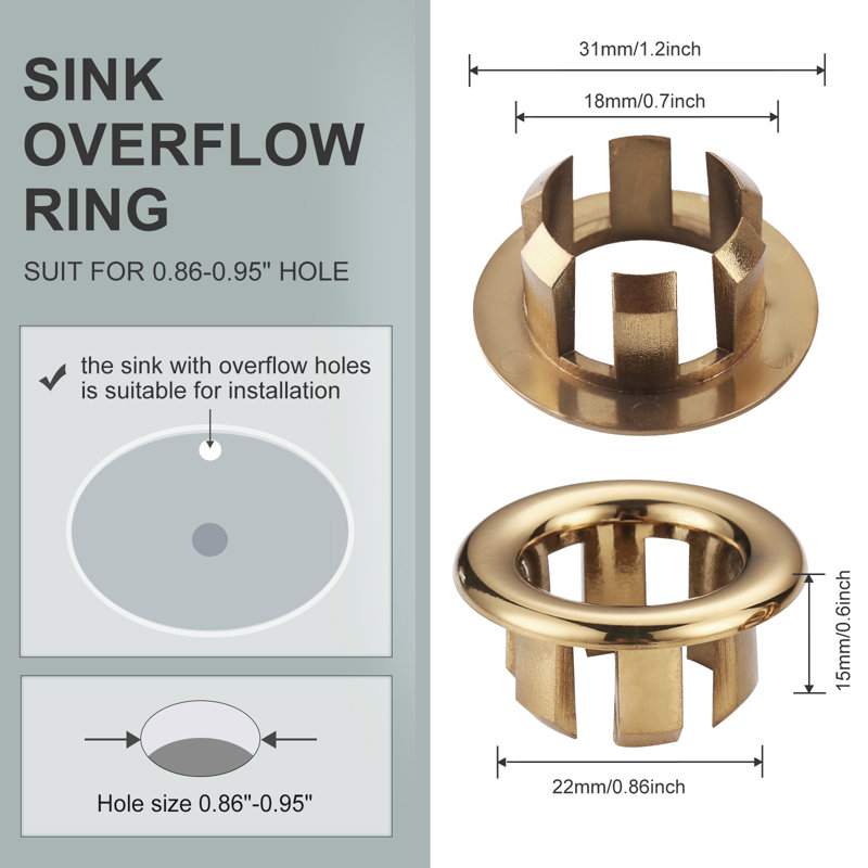 6Pcs Overflow Ring, Bathroom Sink Hole Trim Cover In Polished Chrome, Brushed Gold
