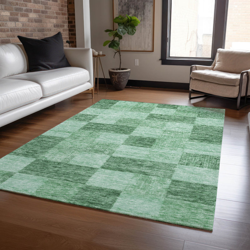Green Checkerboard Synthetic Indoor Outdoor Area Rug