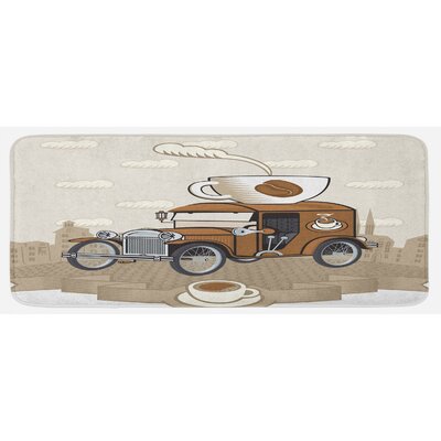 Old Fashioned Car With Coffee Cup On The Top Caffeine Beverage Hot Drink Caramel Cocoa White Kitchen Mat -  East Urban Home, C862A7722D5D4100A320C3E7F4626C0E