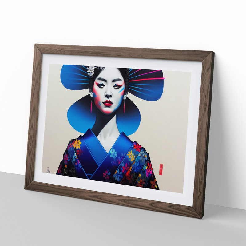 Colourful Geisha Vol.2 - Single Picture Frame Print, Walnut Framed, 34cm H x 46cm W x 2cm D