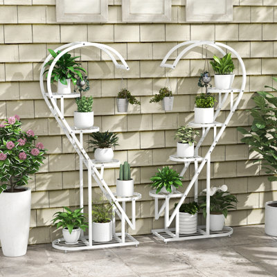 Berniece 5 Tier Metal Plant Stand Heart-shaped Shelf With Hanging Hook For Multiple Plants White by Wade Logan