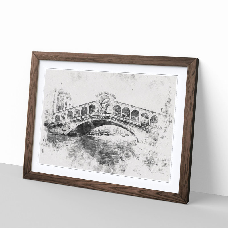 Rialto Bridge Venice Italy - Picture Frame Painting Print, 24cm H x 33cm W x 2cm D, Walnut Framed