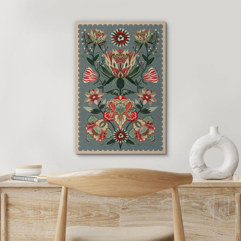 " Vintage Green Flower Bouquet Illustrations " Graphic Art Print, Wrapped Canvas, 48" H x 32" W