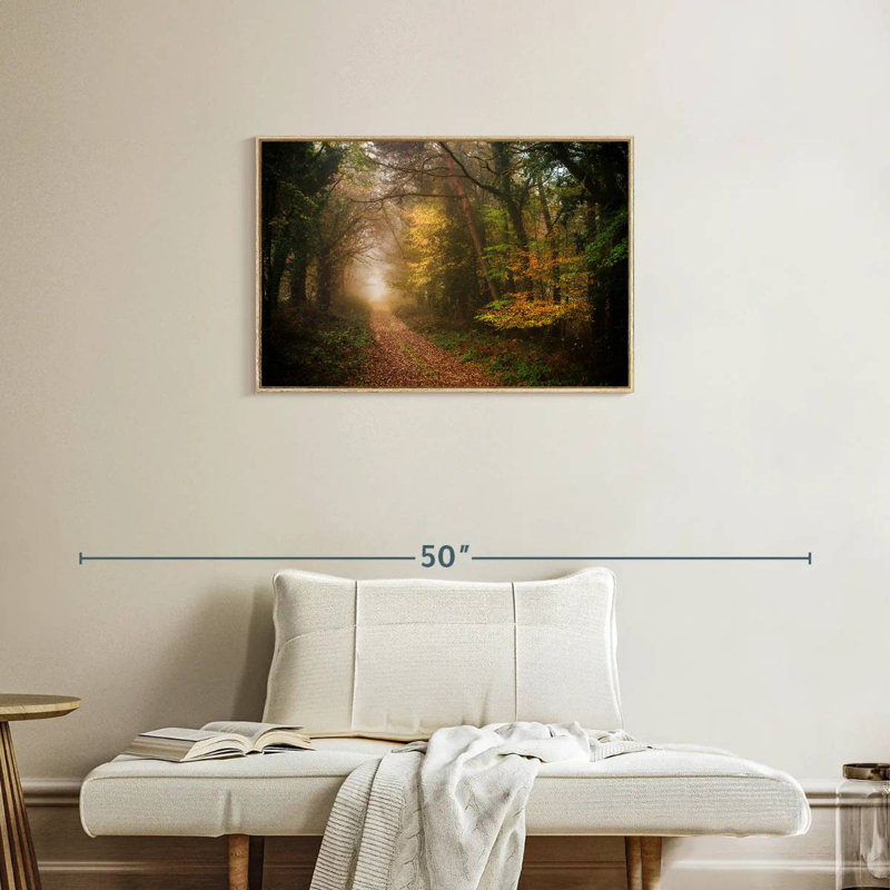 Chemin dans la forêt d'automne, Cadre flottant en bois naturel, 31 po x 21 po