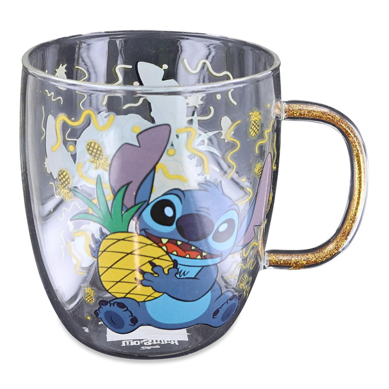Grande tasse en verre à paillettes 14 oz Disney Lilo and Stitch Pineapples