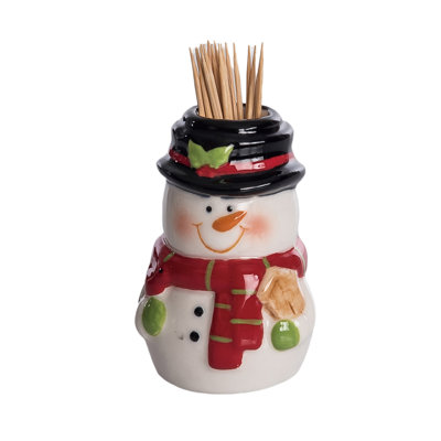 Porte-cure-dents en céramique bonhomme de neige - Décoration de Noël multicolore festive pour l'intérieur, parfaite pour les cadeaux d'artisanat, de cadeaux et d'hôtesse - Ajoutez une touche de gaieté à votre table des Fêtes!