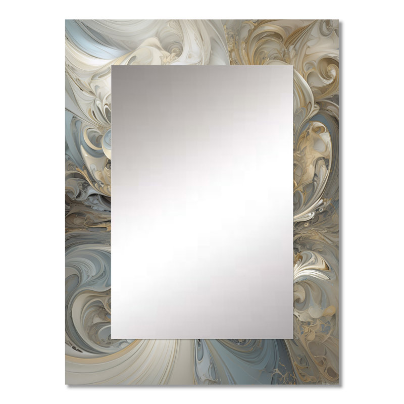 Fractal Whirl en rétro or et blanc - grand miroir de fractales, miroir mural décoratif doré, impression d'art en métal