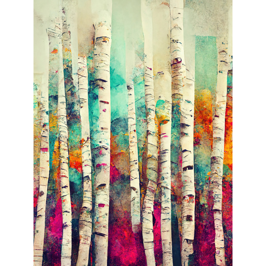 Abstract Multi Coloured Birch Tree Forest - Art Prints