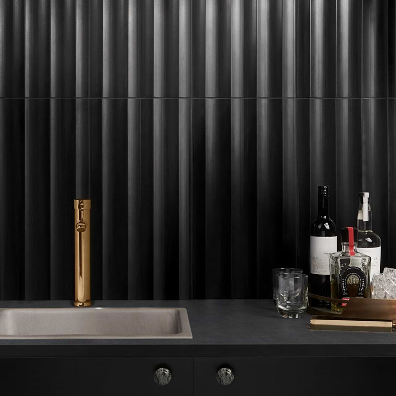 Stonework Black Jade 12x24 Marble Tile, Fluted 3D Honed