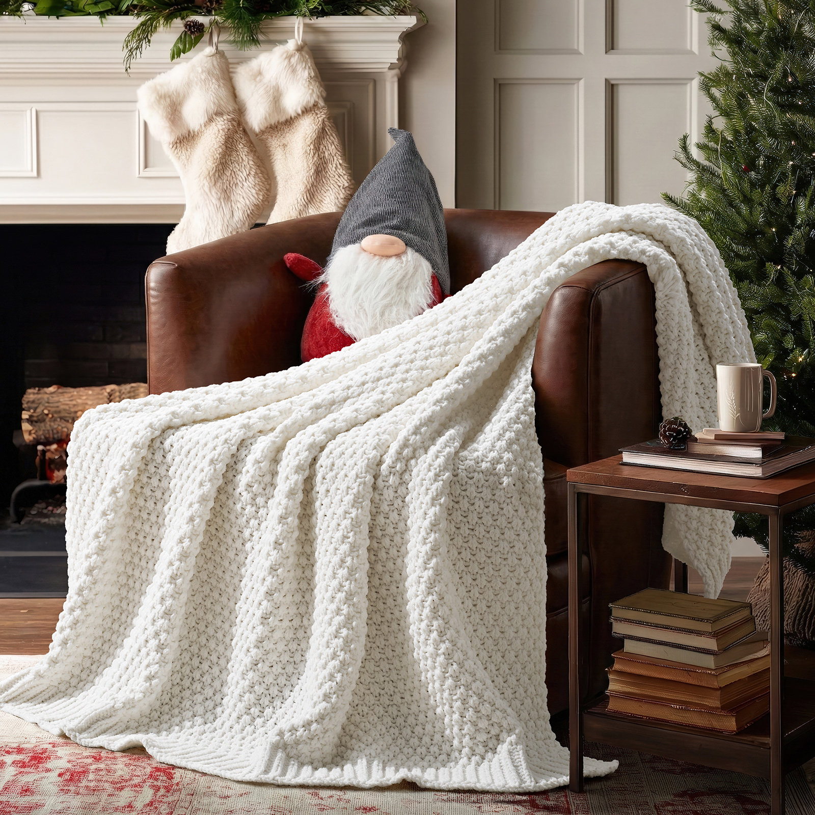 Chunky Chenille Weighted Throw Blanket, 80" L x 60" W, Bright White
