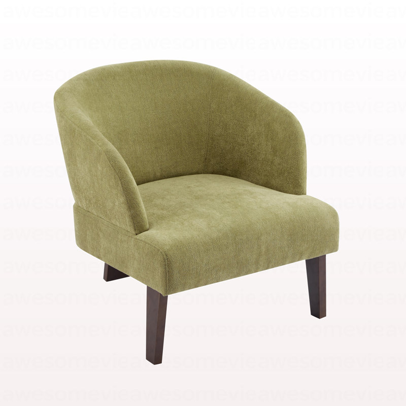 Carreras Upholstered Accent Chair With Curved Back & Wooden Legs, Light Green, 1