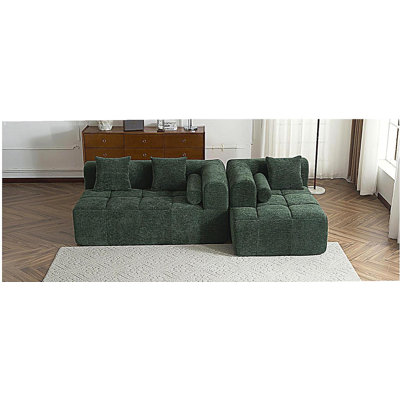 Ensemble de canapé à compression totale de 101,2 pouces, module à combinaison sans compression, siège profond et poches latérales, vert, convenant au salon