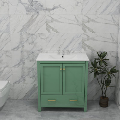30 Inch Green Bathroom Vanity With Single Sink, Combination Under Counter Sink, Bathroom Storage Cabinet With 2 Doors And A Drawer, Soft Closure, Multifunctional Storage(wf324043)